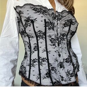 White Button Up Shirt with Lace Corset Attached Size Small